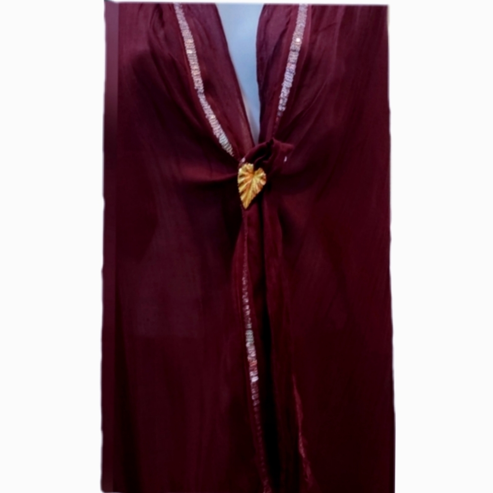 Scarf: Sparkling Sequins Maroon Shawl or for Table Covering - Picture 9 of 13